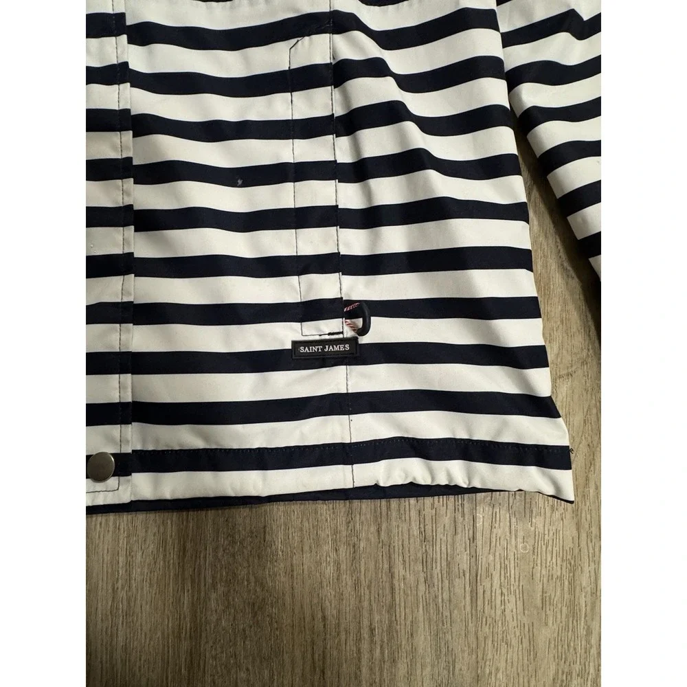 Saint James Mademoiselle Breton stripe Navy Blue‎ rain jacket Women Sz US 8